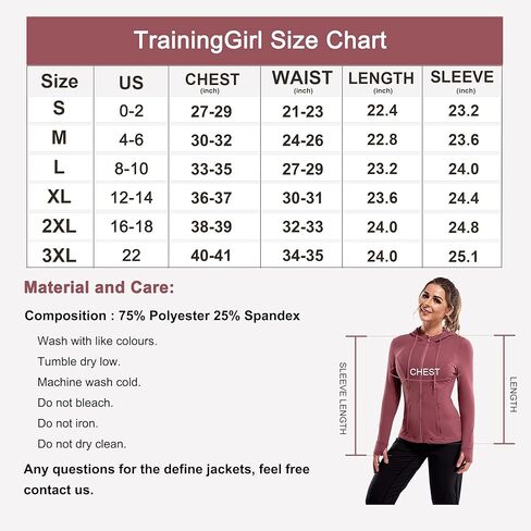 سترات رياضية للسيدات من TrainingGirl بسحاب كامل للتمارين الرياضية، بقصة ضيقة وأكمام طويلة، سترات رياضية للجري واليوجا بفتحة إبهام in Kuwait