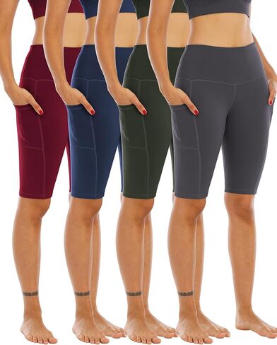 WHOUARE 4 Pack Biker Yoga Shorts with Pockets for Women,High Waisted Athletic Running Workout Gym Shorts Tummy Control in Kuwait