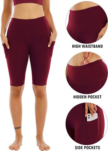 WHOUARE 4 Pack Biker Yoga Shorts with Pockets for Women,High Waisted Athletic Running Workout Gym Shorts Tummy Control in Kuwait