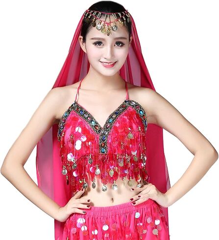 حمالة صدر نسائية مزينة بالترتر مع عملات معدنية للرقص الشرقي، حمالة صدر علوية، زي الهالوين الهذيان in Kuwait