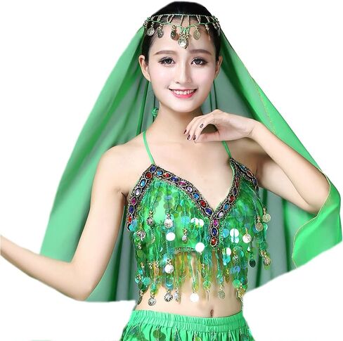 حمالة صدر نسائية مزينة بالترتر مع عملات معدنية للرقص الشرقي، حمالة صدر علوية، زي الهالوين الهذيان in Kuwait