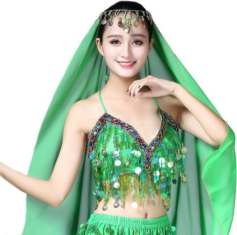 حمالة صدر نسائية مزينة بالترتر مع عملات معدنية للرقص الشرقي، حمالة صدر علوية، زي الهالوين الهذيان in Kuwait