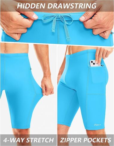 Pudolla Men's Swim Jammers with Zipper Pockets Durable Athletic Swimsuit Shorts for Men Lap Swimming Training Competition in Saudi Arabia