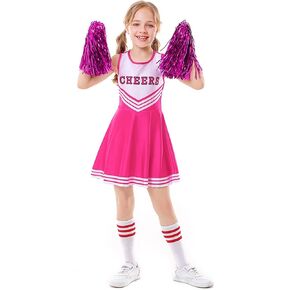 LOLANTA Girls Cheerleader Costumes Dresses Cheerleading Outfit Cheer Uniform Pom Poms