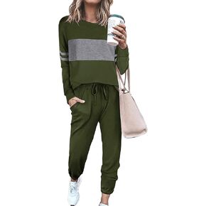 PRETTYGARDEN Women's Color Block 2 Piece Tracksuit Crewneck Long Sleeve Tops Long Sweatpants Outfits Lounge Sets in Saudi Arabia