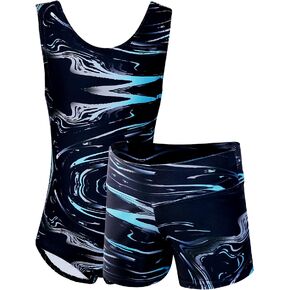 Dancina Marble Line Gymnastics Leotards for Girls with Shorts for Ages 4-16