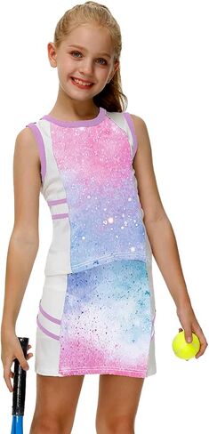 AOBUTE Girls Tennis Golf Outfit Tank Top and Skirt with Shorts Set 4-12 Years in Kuwait