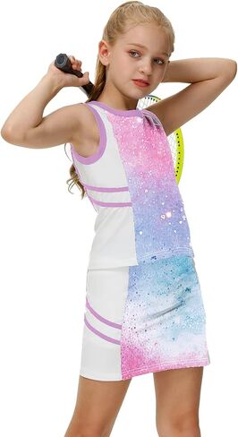 AOBUTE Girls Tennis Golf Outfit Tank Top and Skirt with Shorts Set 4-12 Years in Kuwait