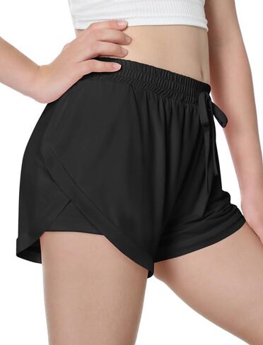 EXARUS Girls Athletic 2 in 1 Shorts Dolphin Running Side Slit Flowy with Pockets Shorts Workout Sports for Kids in Kuwait