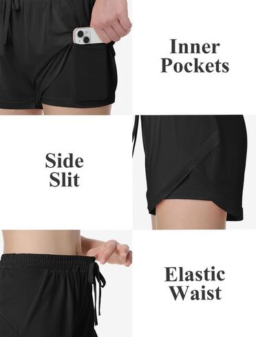 EXARUS Girls Athletic 2 in 1 Shorts Dolphin Running Side Slit Flowy with Pockets Shorts Workout Sports for Kids in Kuwait
