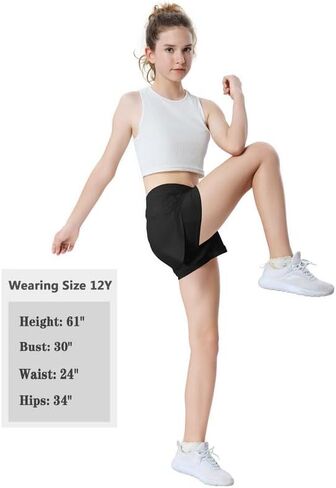 EXARUS Girls Athletic 2 in 1 Shorts Dolphin Running Side Slit Flowy with Pockets Shorts Workout Sports for Kids in Kuwait
