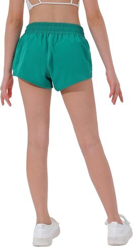 Aurefin Girls Athletic Shorts, Lightweight Running Shorts for Teen Girls Kids Sports Active Short with Zip Pocket and Elastic in Saudi Arabia