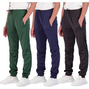 Real Essentials 3 Pack: Boy's Mesh Active Athletic Casual Jogger Sweatpants with Pockets in Saudi Arabia