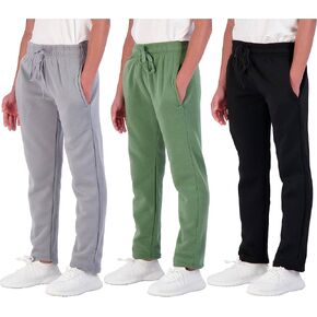 Real Essentials 3 Pack: Boys' Tech Fleece Open Bottom Sweatpants with Pockets