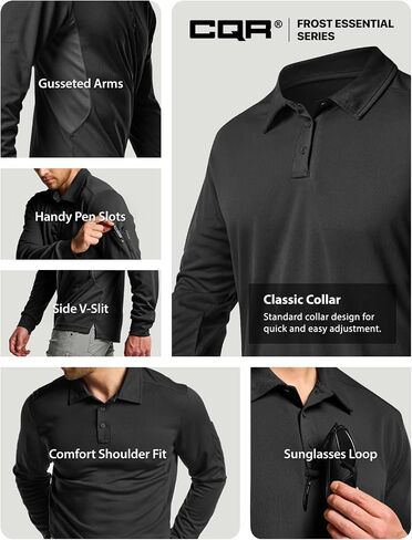 CQR Men's Polo Shirt, Long Sleeve Tactical Shirts, Outdoor UPF 50+ Pique Shirt, Dry Fit Lightweight Golf Shirts in Kuwait