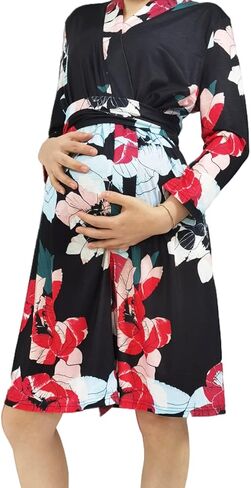SUFEINI Swaddle Set with Matching Mommy Robe, Maternity Robe Nursing Hospital Delivery Labor Robes Pregnancy Women Loungewear in Kuwait