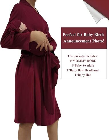 Mommy Robe for Maternity with Matching Swaddle Blanket Girls Boys, Delivery Labor Robe for Hospital Women Dress in Saudi Arabia