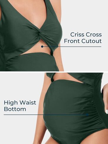 Summer Mae Twist-Front Cutout Maternity Swimsuit, One Piece Bathing Suit | Pregnancy Swimwear, Adjustable Straps, Side Ruching, Stretch Fabric, Removable Pads, Back Clasp, Babymoon, Pool and Beach in Saudi Arabia