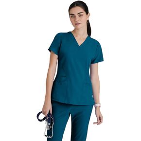 قميص BARCO ONE النسائي Pulse Scrub، قميص طبي رياضي برقبة على شكل حرف V مع مطاط في 4 اتجاهات و5 جيوب