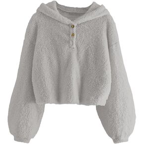 GAMISOTE Kids Girl's Fuzzy Hoodies Warm Loose Button Down Pullover Sherpa Jacket Top