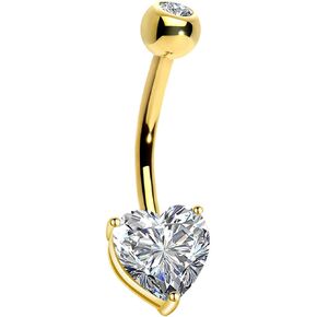 OUFER Belly Navel Rings 14K Solid White Gold Belly Button Rings heart Solitaire Cubic Zirconia Belly Button Rings Navel Rings Body Piercing Jewelry in Saudi Arabia