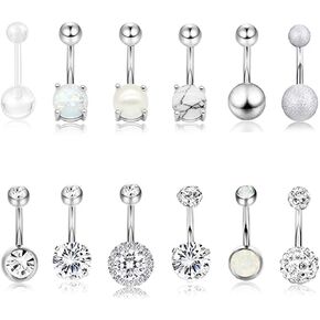 Masedy 12Pcs Belly Button Rings for Women Girls Surgical Steel Curved Navel Barbell Rings Body Piercing Jewelry in Kuwait