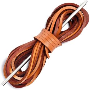 Leather Shoelace Boot Lace Boat Shoe Lacing Kit - 72 Inches Long 3.2mm (1/8") Wide - 1 Needle and 2 Strips