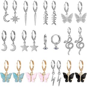 9/10/12 Pairs Mini Hoop Earrings with Multi-style Charm Dangling for Women and Girls in Saudi Arabia