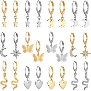 AIDSOTOU Small Butterfly Star Hoop Earrings Set for Women Girls Mini Huggie Hoop Earrings with Dangle Charms