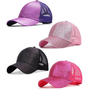 Gellwhu 2 Pack Kids Girls Glitter Ponytail Baseball Hat فوضوي الكعك Ponycaps قناع قبعة in Kuwait
