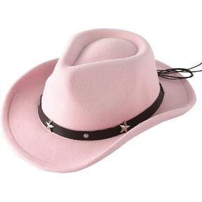 Jastore Kids Girls Boys Western Cowboy Cowgirl Hat with Buckle Belt Felt Fedora Hat in Saudi Arabia