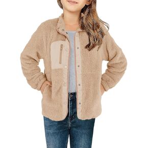 سترة صوفية خفيفة الوزن للفتيات من Geckatte بأزرار لأعلى معطف شيربا ناعم للخروج مع جيوب للربيع والشتاء 5-14 سنة in Kuwait