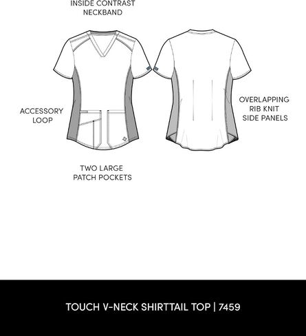 Med Couture V-Neck Scrub Top for Women with 4 Pockets, Rib-Knit Side Panel, and Shirttail Hem MC7459 in Kuwait