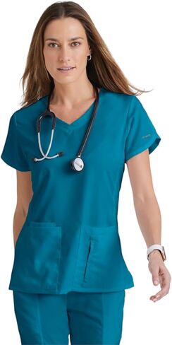 BARCO Grey's Anatomy Scrubs - بلوزة Cora Scrub للنساء، رقبة متقاطعة على شكل حرف V، سترة علوية نسائية فائقة النعومة من الخلف in Kuwait