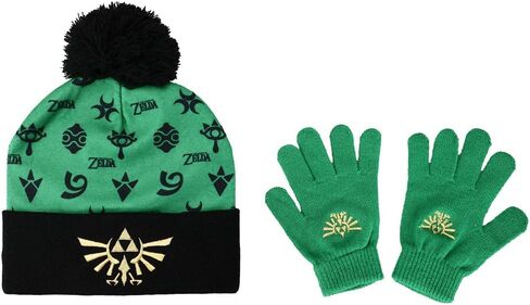 Zelda Fleece Boy's Knitted Cuff Hat with Gloves Set Multicolored in Saudi Arabia