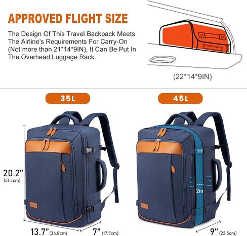 LOVEVOOK Carry on Backpack, 45L Extra Large Travel Backpack for Men & Women Airline Approved, Expandable Large Suitcase Backpacks With 4 Packing Cubes, Aer Travel Pack 3, Water Resistant Weekender Bag in Kuwait