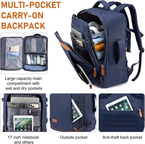LOVEVOOK Carry on Backpack, 45L Extra Large Travel Backpack for Men & Women Airline Approved, Expandable Large Suitcase Backpacks With 4 Packing Cubes, Aer Travel Pack 3, Water Resistant Weekender Bag in Kuwait