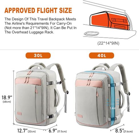 LOVEVOOK Carry on Backpack, 45L Extra Large Travel Backpack for Men & Women Airline Approved, Expandable Large Suitcase Backpacks With 4 Packing Cubes, Aer Travel Pack 3, Water Resistant Weekender Bag in Kuwait