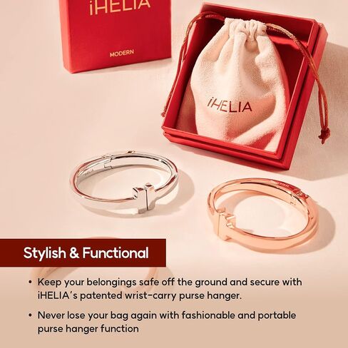 علاقة خطاف محفظة iHELIA للطاولة (حديثة) - حامل حقيبة ممتاز مع سوار مريح بتصميم بيضاوي (ذهبي وردي) in Kuwait