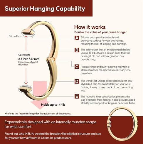 علاقة خطاف محفظة iHELIA للطاولة (حديثة) - حامل حقيبة ممتاز مع سوار مريح بتصميم بيضاوي (ذهبي وردي) in Kuwait