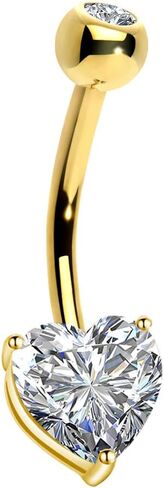 OUFER البطن السرة خواتم 14K الصلبة الذهب الأبيض حلقات زر البطن القلب سوليتير مكعب زركونيا حلقات زر البطن حلقات السرة هيئة ثقب المجوهرات in Kuwait