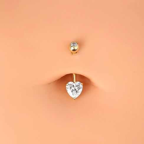 OUFER البطن السرة خواتم 14K الصلبة الذهب الأبيض حلقات زر البطن القلب سوليتير مكعب زركونيا حلقات زر البطن حلقات السرة هيئة ثقب المجوهرات in Kuwait