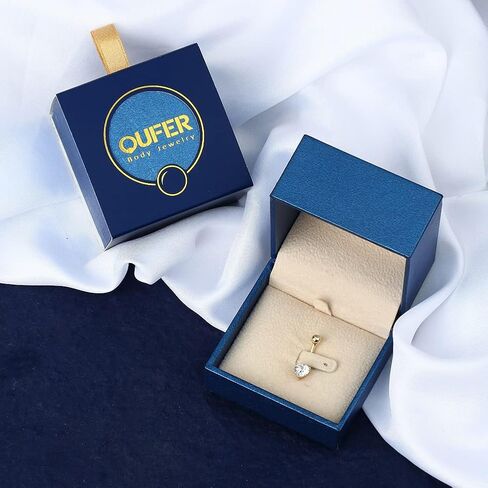 OUFER البطن السرة خواتم 14K الصلبة الذهب الأبيض حلقات زر البطن القلب سوليتير مكعب زركونيا حلقات زر البطن حلقات السرة هيئة ثقب المجوهرات in Kuwait