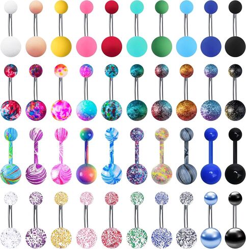 EVELICAL 24-50Pcs 14G Stainless Steel Belly Button Rings for Women Girls CZ Screw Navel Bars Body Piercing Jewelry in Kuwait
