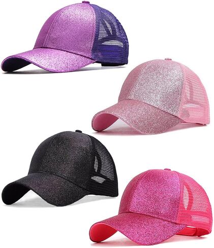 Gellwhu 2 Pack Kids Girls Glitter Ponytail Baseball Hat فوضوي الكعك Ponycaps قناع قبعة in Kuwait