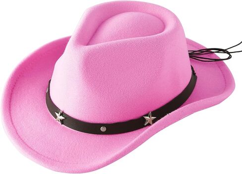 قبعة Jastore Kids Girls Boys Western Cowboy Cowgirl مع قبعة فيدورا من اللباد بحزام إبزيم in Kuwait