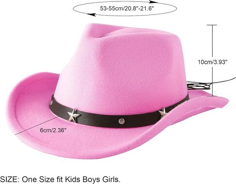 قبعة Jastore Kids Girls Boys Western Cowboy Cowgirl مع قبعة فيدورا من اللباد بحزام إبزيم in Kuwait
