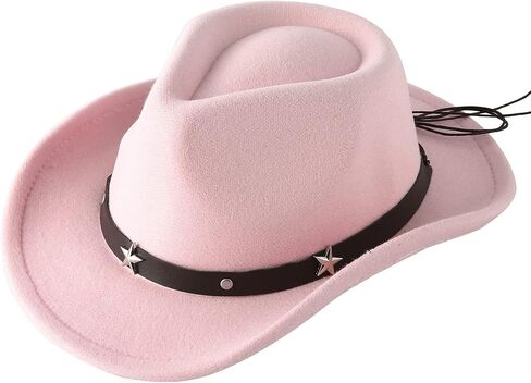 قبعة Jastore Kids Girls Boys Western Cowboy Cowgirl مع قبعة فيدورا من اللباد بحزام إبزيم in Kuwait