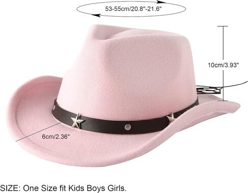 قبعة Jastore Kids Girls Boys Western Cowboy Cowgirl مع قبعة فيدورا من اللباد بحزام إبزيم in Kuwait