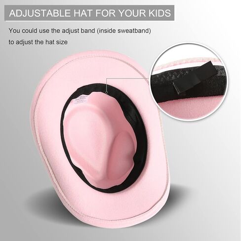 قبعة Jastore Kids Girls Boys Western Cowboy Cowgirl مع قبعة فيدورا من اللباد بحزام إبزيم in Kuwait
